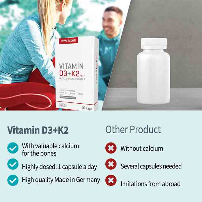 BODY ATTACK Vitamin D3 + K2 - 30 Caps