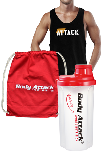 Body Attack Sports Nutrition ATTACK Stringer, Gym Bag und Protein Shaker Paket