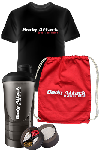 BODY ATTACK Sports Nutrition T-Shirt black + Shaker + Gym Bag - *PROMOTIONPAKET*