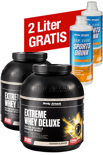 Extreme Whey Deluxe 2 x 2,3 kg + 2 x gratis Low Carb Sports Drink - 1000 ml