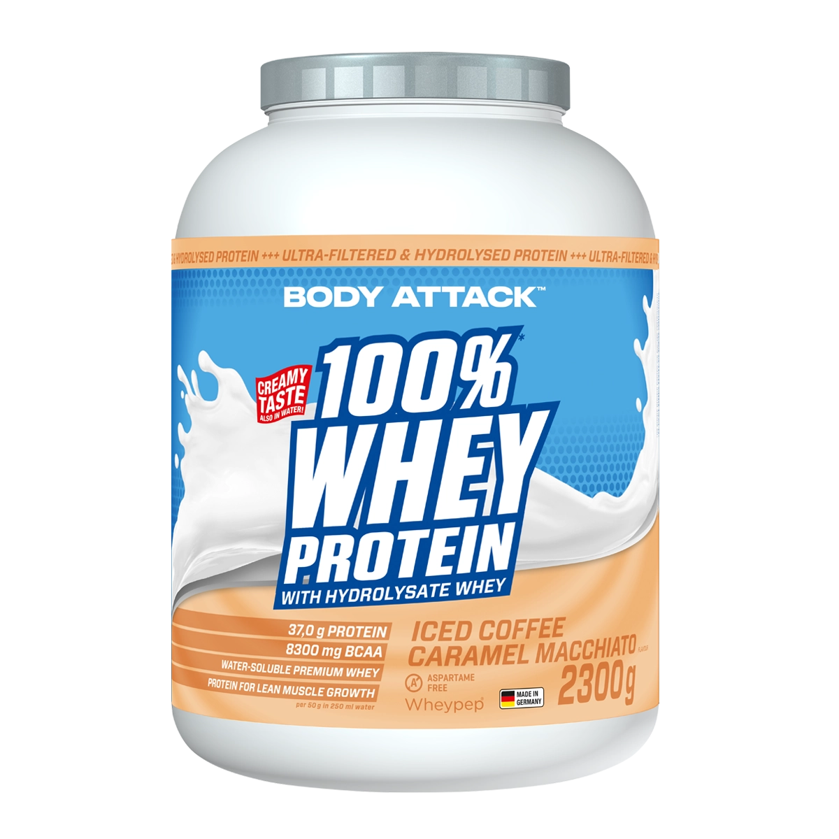 Eine Dose 100% Whey Protein Iced Coffee Caramel Macciato