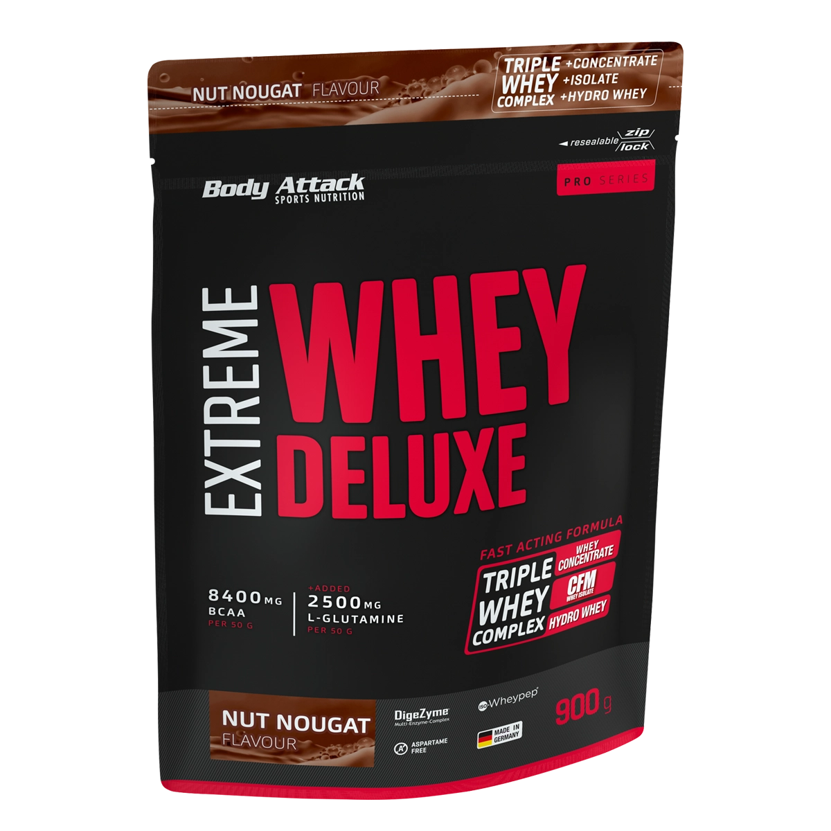 Eine Packung Extreme Whey Deluxe Nut Nougat 900g