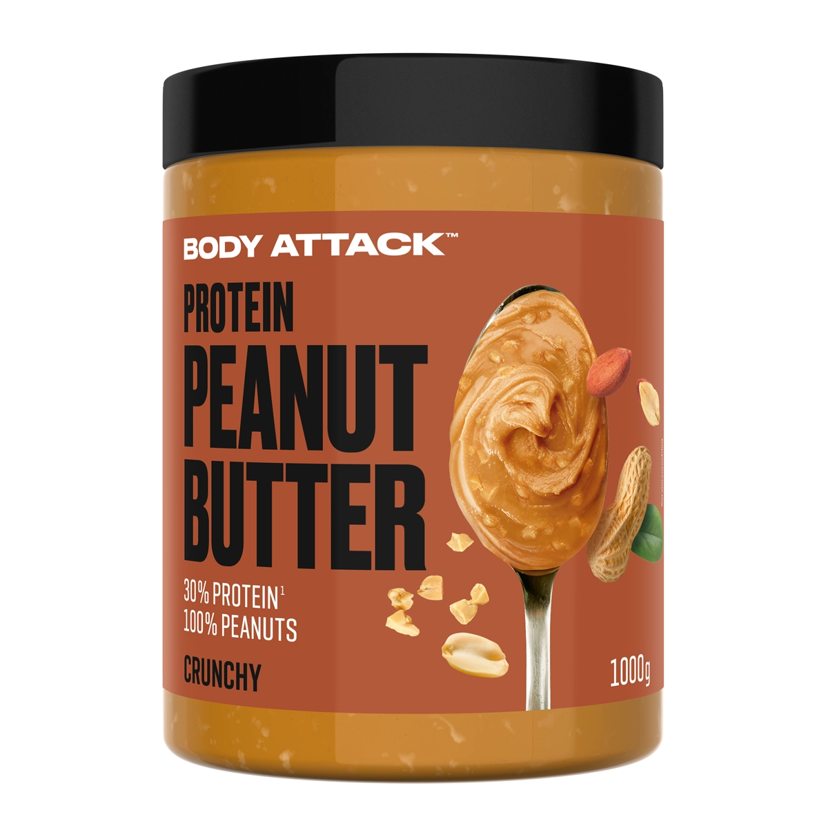 Body Attack Protein Peanut Butter - Crunchy - 1000 g - Erdnussbutter mit 30% Protein